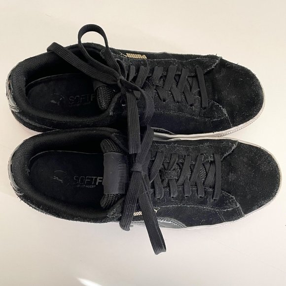 Puma Black Suede Vikky White Platform Low Top Sporty Comfort Leather Sneakers  8 - Picture 6 of 13